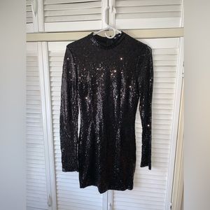Fashion Nova Black Sequin Long Sleeve Mini Dress